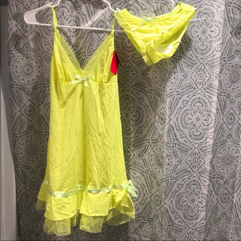 Neon yellow lingerie panty pajama set brand new